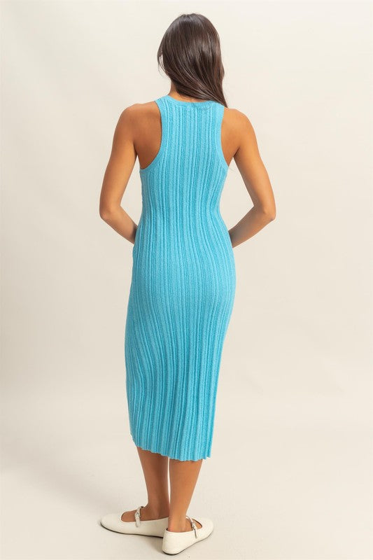 Turquoise Ribbed Knit Tank Dress