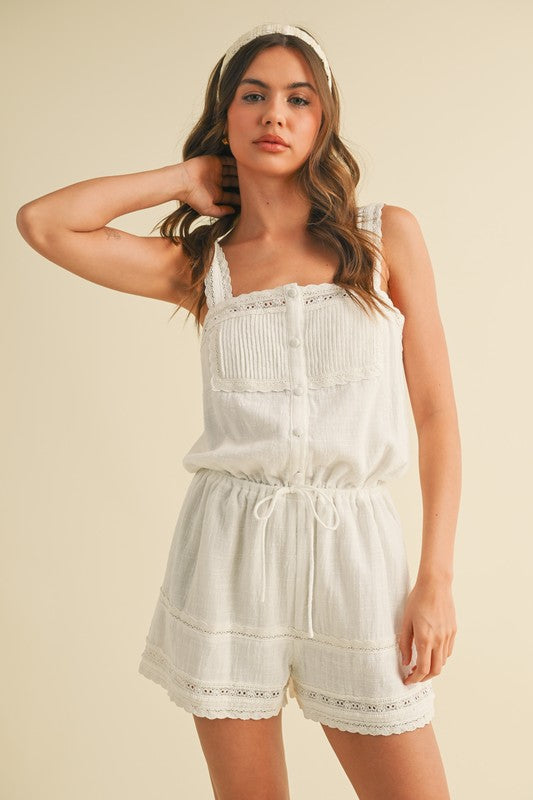 Vintage Charm White Lace Romper