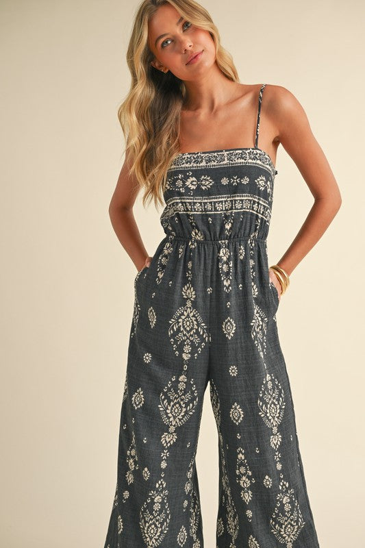 Tulum Charcoal Print Jumpuit