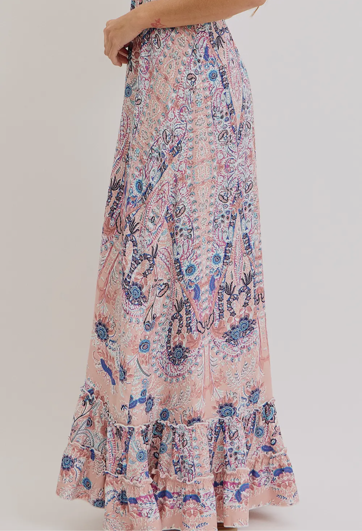 Bohemian Mauve and Blue Floral Halter Maxi Dress