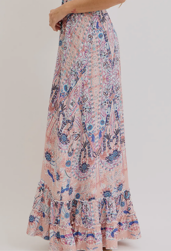 Bohemian Mauve and Blue Floral Halter Maxi Dress
