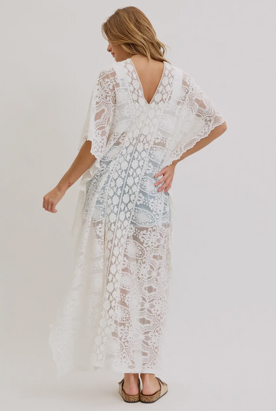 White Lace Caftan Dress or Coverup