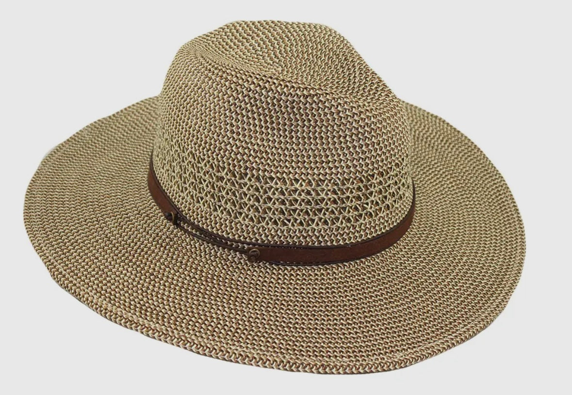 Take Me Anywhere Wide Brim Sun Hat Fedora-Packable & Crushable-Brown Tweed