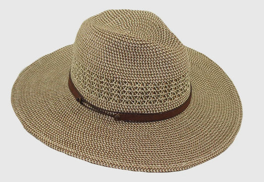 Take Me Anywhere Wide Brim Sun Hat Fedora-Packable & Crushable-Brown Tweed