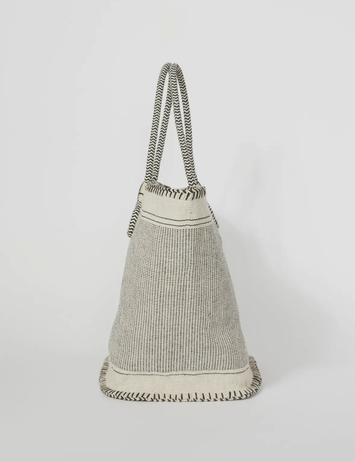 Large Black and Cream Woven Cotton Zip Up Tote Bag