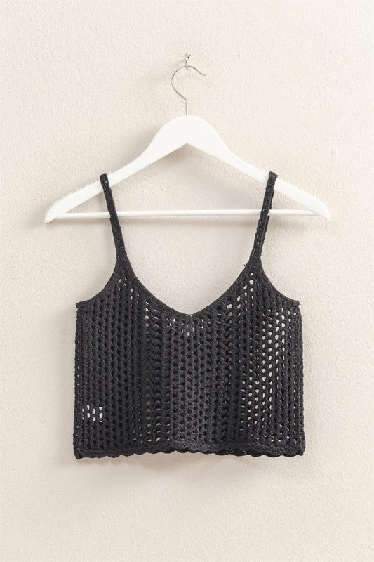 Black Crochet Knit Cropped Top
