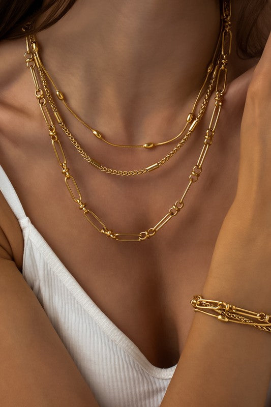 18 karat Gold Dipped Stainless Steel Layered Necklace-Tarnish Free