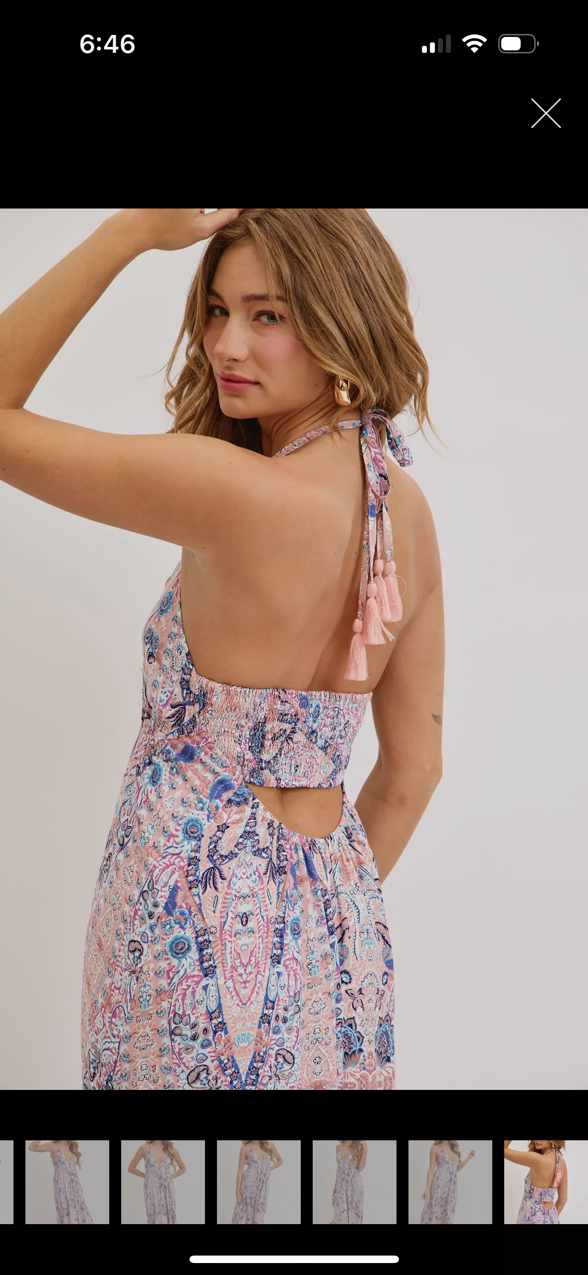 Bohemian Mauve and Blue Floral Halter Maxi Dress