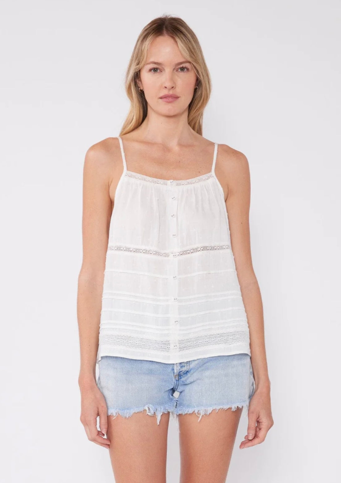 Isla Breeze Boho Lace Trim Button Front Camisole