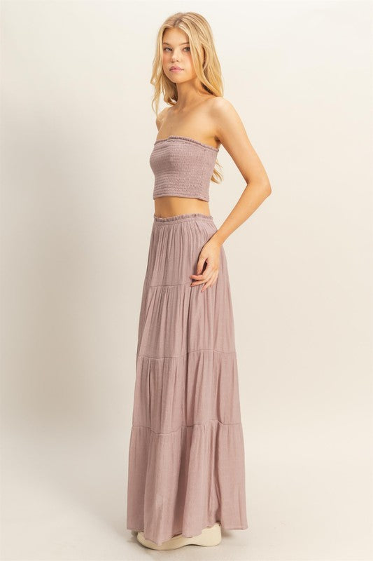 Mauve Two Piece Top and Maxi Skirt Set