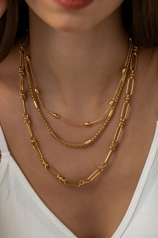 18 karat Gold Dipped Stainless Steel Layered Necklace-Tarnish Free