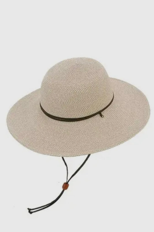 Poolside Wide Brim Sun Hat with Chin Strap-Packable & Crushable-Light Tweed