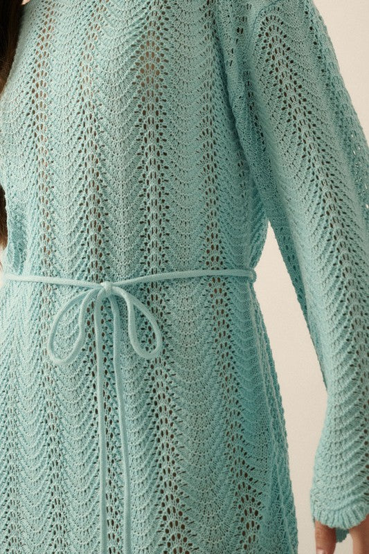 Aqua Blue Crochet Short Dress or Cover-up Small Aqua Blue Crochet Short Dress or Cover-up Small