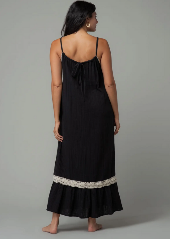 Black Gauze Maxi Dress with Crochet Lace