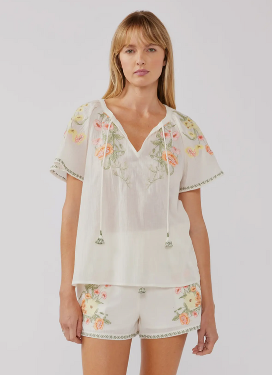 Island Time Embroidered Cotton Floral Shorts Set