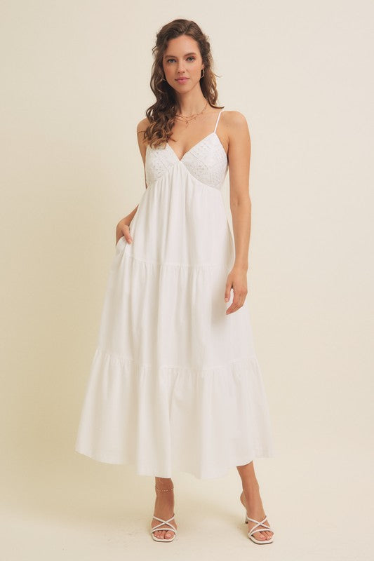 Crochet White Cotton Midi Dress