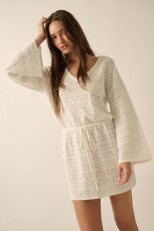 Ivory Crochet Knit Short Dress or Cover-up