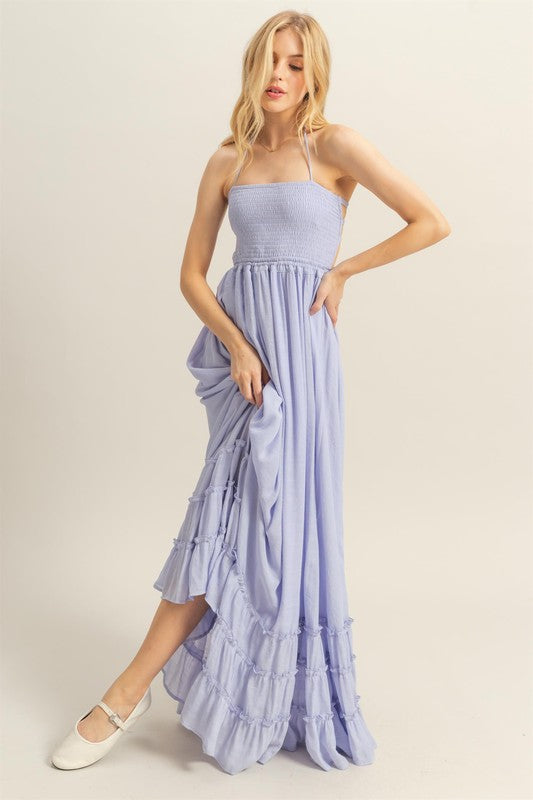 Paradise Smocked Maxi Dress-Periwinkle