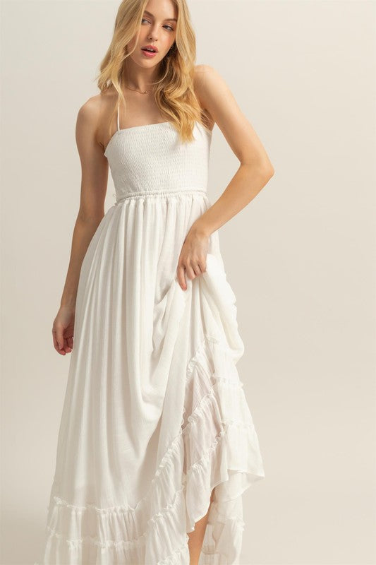 Paradise Smocked Maxi Dress-White Medium Paradise Smocked Maxi Dress-White Medium