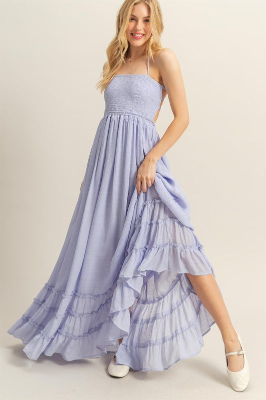 Paradise Smocked Maxi Dress-Periwinkle