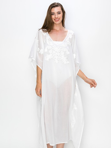 Embroidered White Caftan Coverup