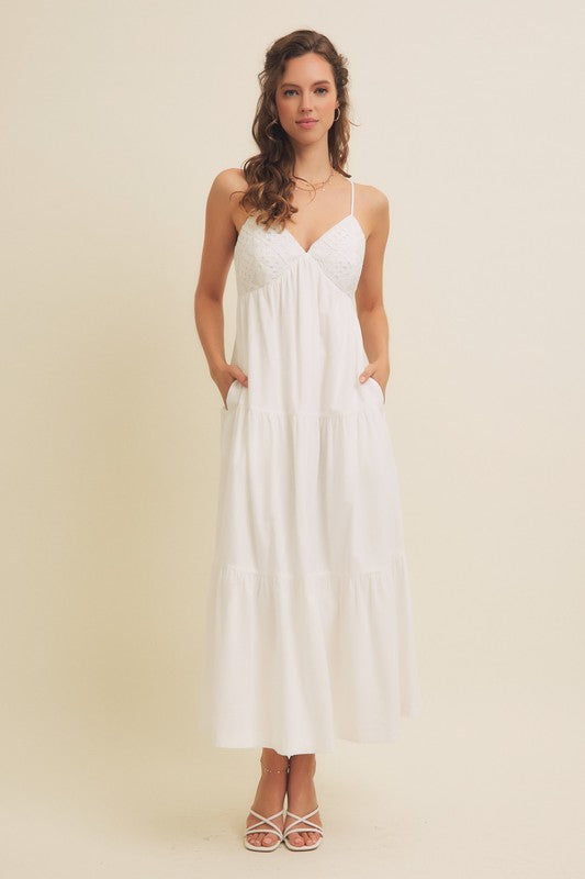 Crochet White Cotton Midi Dress