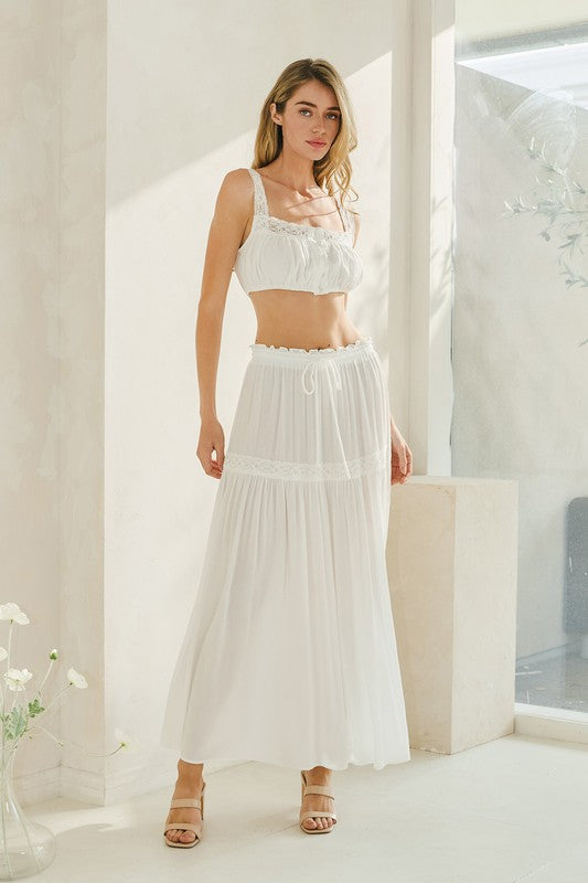 Crochet Lace Cropped Top and Skirt Set-White