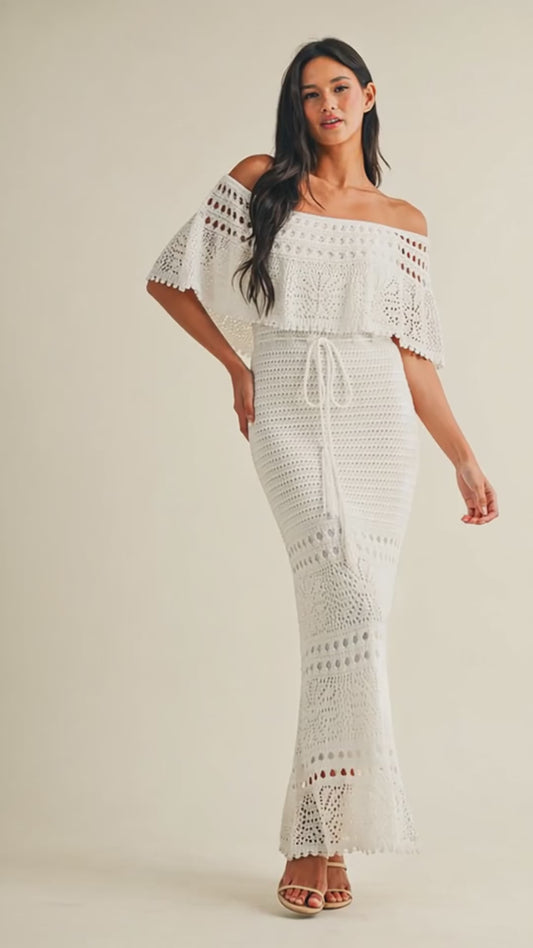 Crochet Maxi Dress-White