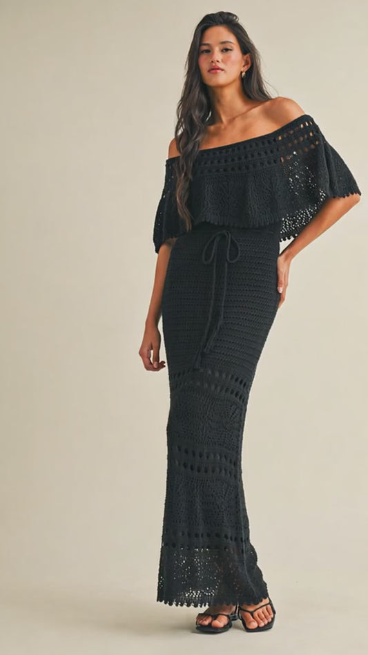 Crochet Maxi Dress-Black
