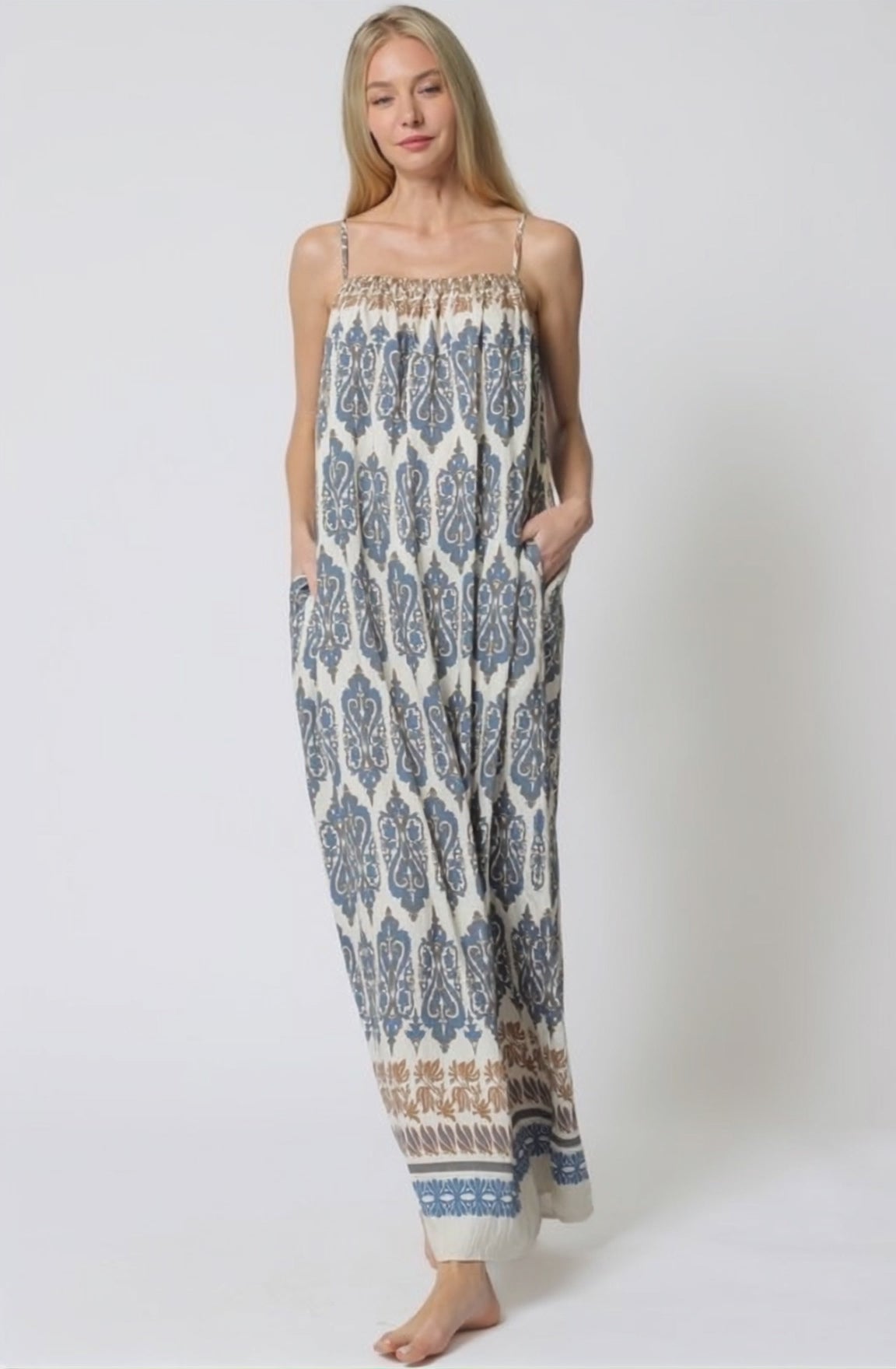 blue and brown aakaa maxi dress