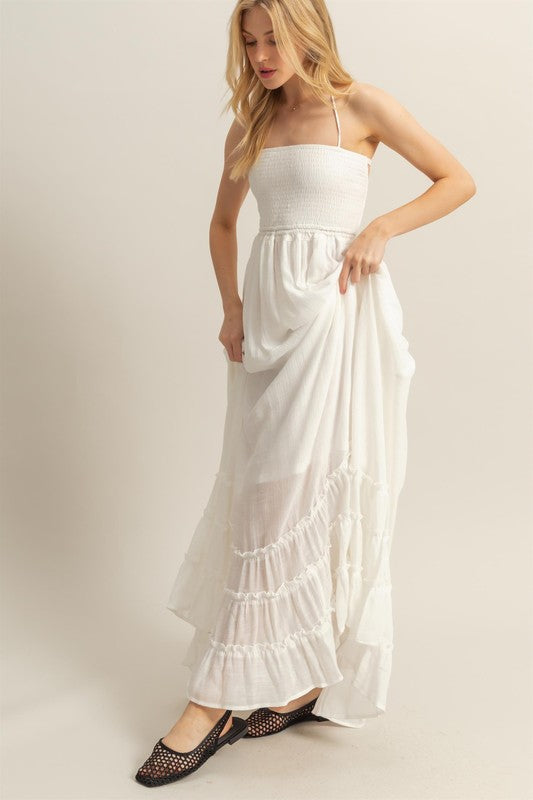 Paradise Smocked Maxi Dress-White